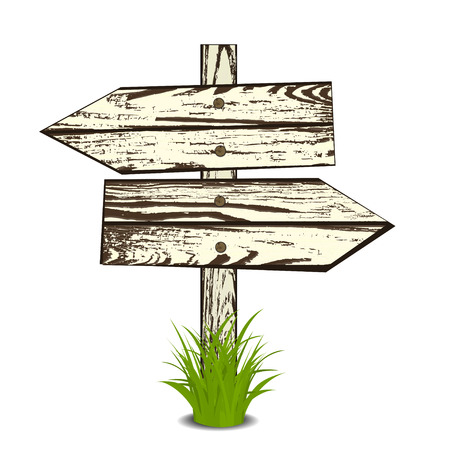 Wooden signs in a grass, isolated on white background, illustration.のイラスト素材
