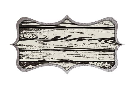 Shield shaped rusty metal signboard with wooden planksのイラスト素材