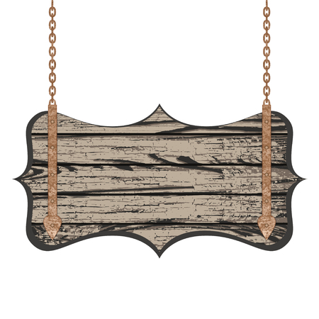 Old wooden board with rusty chain. Vector illustrationのイラスト素材
