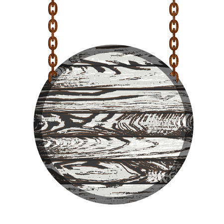 Old wooden board with rusty chain. Vector illustrationのイラスト素材