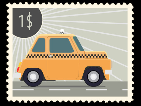 Postage stamp with retro taxi cars. のイラスト素材