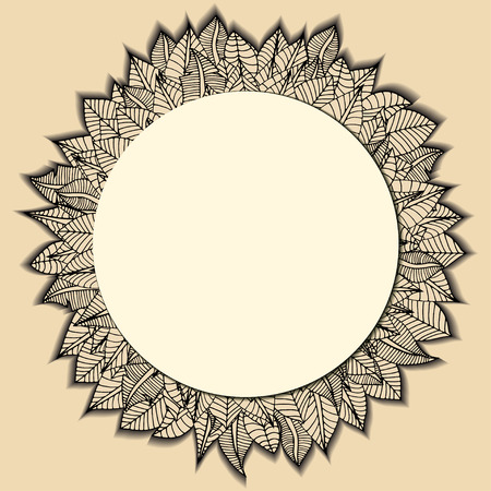 Beautiful round frame of cartoon leaves. Vector illustrationのイラスト素材