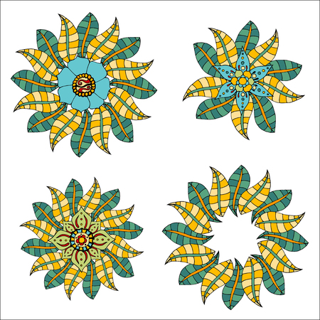 set of sketchy colored doodle flowers. Vector illustrationのイラスト素材