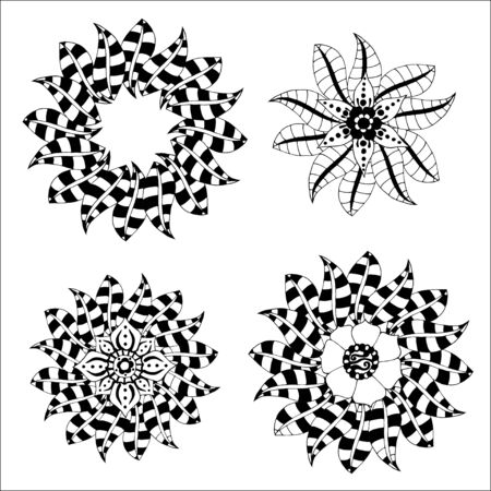 set of sketchy doodle flowers. Vector illustrationのイラスト素材