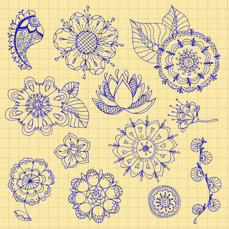 Set of sketchy doodle flowers. Vector illustrationのイラスト素材