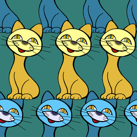 Cats. hand drawn seamless pattern background. Vector illustrationのイラスト素材