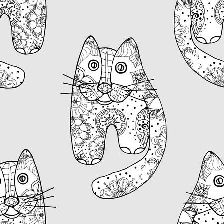 Seamless pattern with cute cats, vector illustrationのイラスト素材