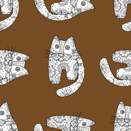 Seamless pattern with cute cats, vector illustrationのイラスト素材