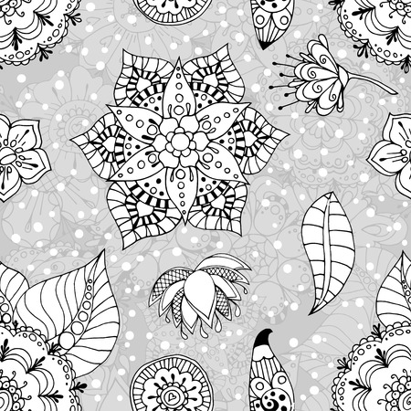 Floral seamless pattern background with leaves. Doodles ornamentのイラスト素材