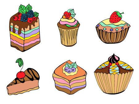 Seamless pattern set of different kinds of pastriesのイラスト素材