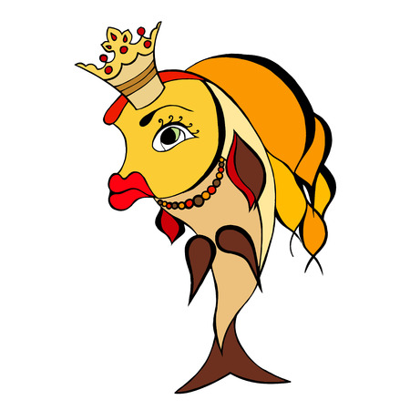 Goldfish with a crown on a white background. のイラスト素材