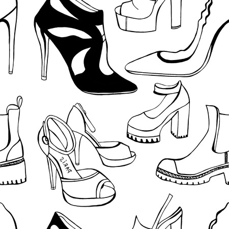 Seamless background of Women's shoes. Sketch. Vector illustrationのイラスト素材