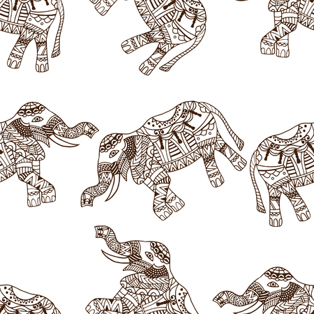 seamless abstract vector pattern with Indian monochrome elephants backgroundのイラスト素材