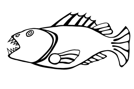 Monochrome Drawn hand sketch the evil toothy fish.のイラスト素材