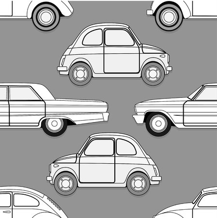 Seamlrss background of monochrome Retro cars. vector illustration.のイラスト素材