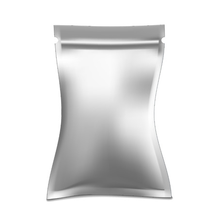 White blank foil food or drink bag packaging with hang slot blister. Plastic pack template ready for your design. Vectorのイラスト素材