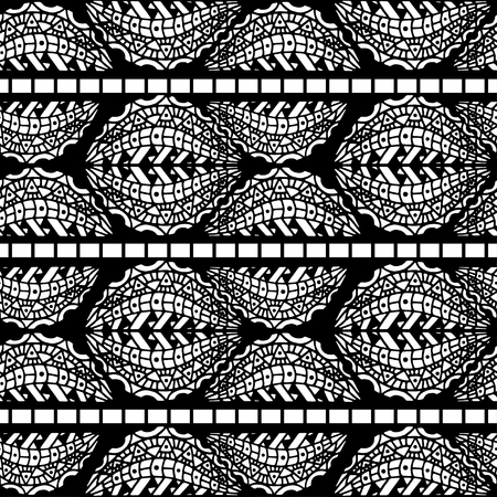 Vector Seamless Abstract Black and White Tribal Pattern. Hand Drawn Ethnic Texture, Flight of Imaginationのイラスト素材