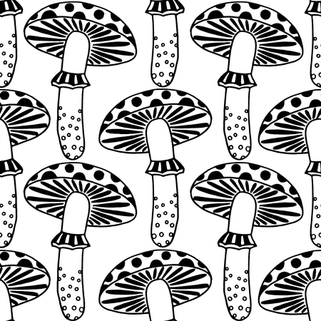 Seamless pattern with  amanita mushrooms. Vector triangle background textureのイラスト素材