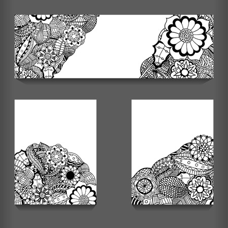 Abstract vector hand drawn vintage ethnic pattern card setのイラスト素材