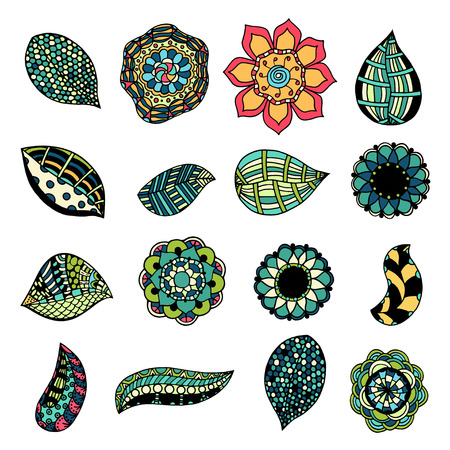 set of sketchy colored doodle flowers. Vector illustrationのイラスト素材