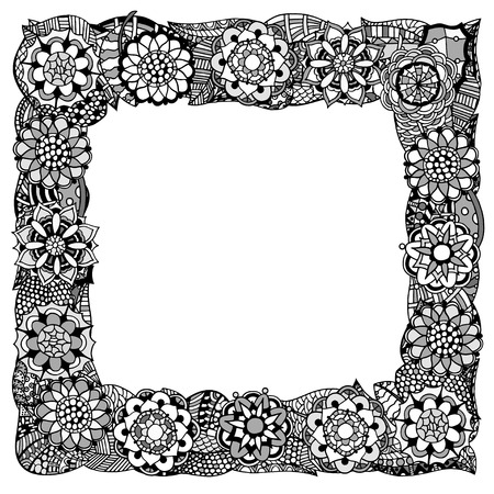 Decorative nature frame of Monochrome Abstract flowers, background.  Vector illustrationのイラスト素材