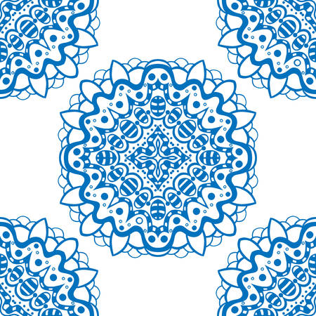 Blue seamless pattern. Design for dutch tile, background, textileのイラスト素材