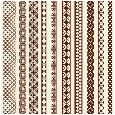 Indian Henna Border decoration elements patterns in brown colors. Popular ethnic border in one mega pack set collections. Vector illustrations.Could be used as divider, frame, etcのイラスト素材