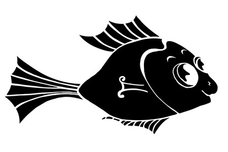 Monochrome stylized Fish. Hand Drawn doodle vector illustration isolated on white background. Sketch for tattoo or makhenda. Sea food collection.のイラスト素材