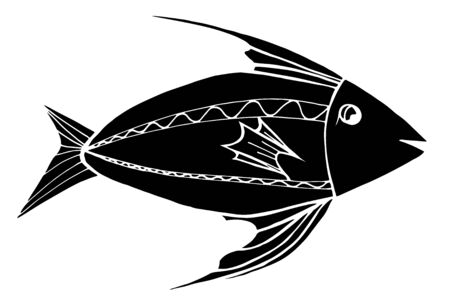 Monochrome stylized Fish. Hand Drawn doodle vector illustration isolated on white background. Sketch for tattoo or makhenda. Sea food collection.のイラスト素材