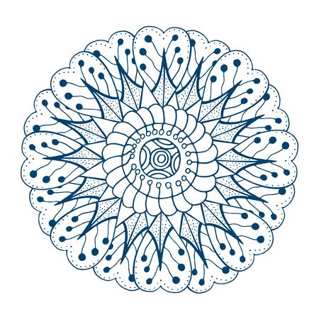 Round blue floral ornament, isolated on white background. Vector illustration.のイラスト素材