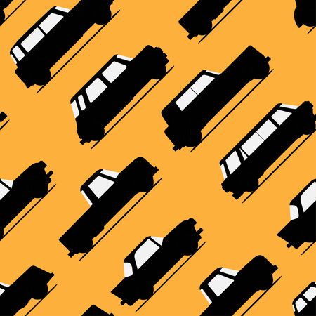 Car icon seamless pattern on yellow background. Vector illustration.のイラスト素材