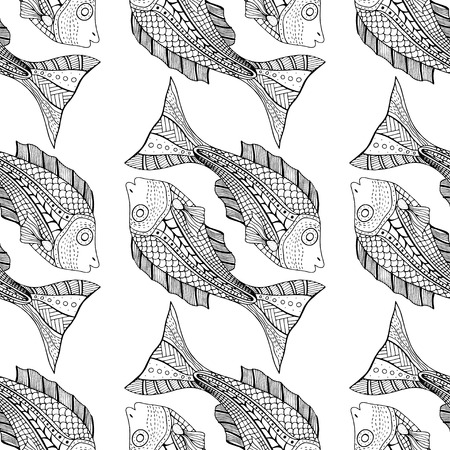 Seamless Zentangle fish background. Vector illustration imageのイラスト素材
