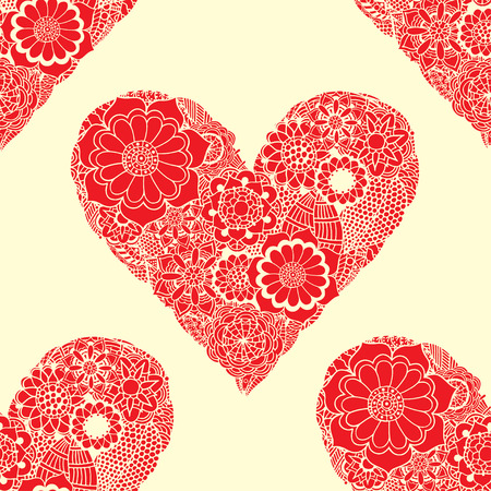 Seamless red Sketchy Doodle Heart Swirls Vector Illustration backgroundのイラスト素材