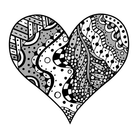 Set of hand drawn gray hearts in zentangle style. Pattern for coloring book. Coloring page for adult anti stress. Made by trace from sketch. Valentine's day background.のイラスト素材