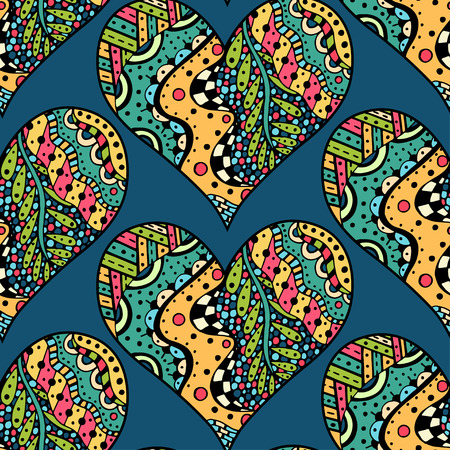 Hand drawn Zentangle seamless pattern with Hearts. Use for cards, invitation, wallpapers, pattern fills, web pages elements and etc.のイラスト素材