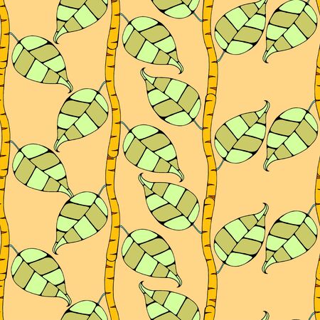 Seamless pattern of Doodles branches and leaves. Vector illustration. Hand drawn sketch.のイラスト素材