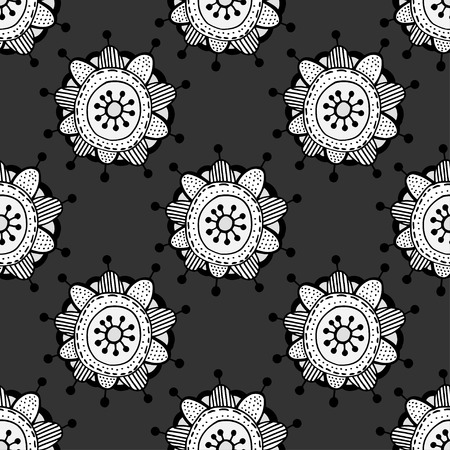 Vector Seamless Monochrome Floral Pattern. Vector ornate floral design., Decorative mandal for Coloring Bookのイラスト素材