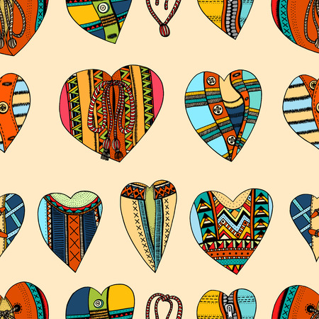 Seamless background of hand drawn hearts. Background for Valentines day. Vector, doodle design elements.のイラスト素材