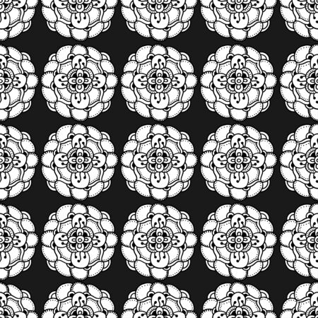 Vector Seamless Monochrome Floral Pattern. Hand Drawn Floral Texture, Decorative Flowers, Coloring Bookのイラスト素材