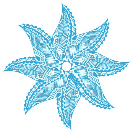 Blue Mandala round ornament, tribal ethnic arabic Indian motif, eight pointed circular abstract floral geometric pattern. Hand drawn decorative element, isolated on white background. Vector illustrationのイラスト素材