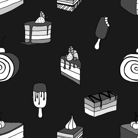 Collection of desserts. Sketches of desserts . Seamless pattern. illustration.のイラスト素材