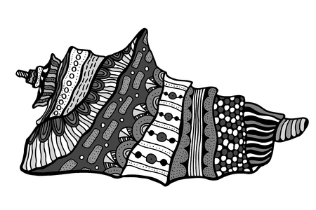 Zentangle stylized shell. Hand Drawn aquatic doodle vector illustration. Sketch for tattoo or makhenda. Seashell collection. Ocean life.のイラスト素材