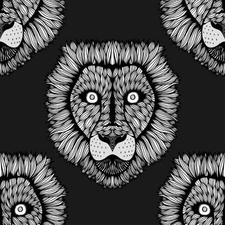 Seamless lion doodle illustration background pattern in vector.のイラスト素材