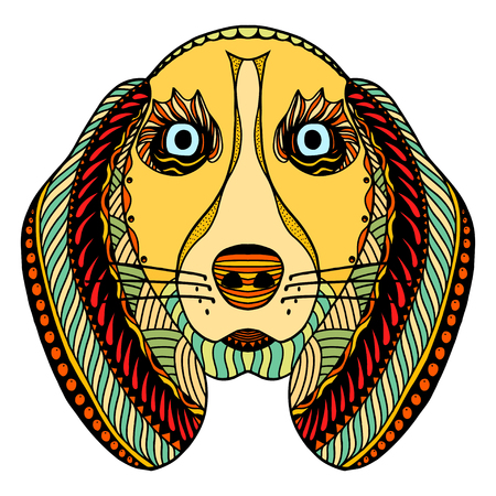 dog zentangle stylized head, freehand pencil, hand drawn, pattern. Zen art.のイラスト素材