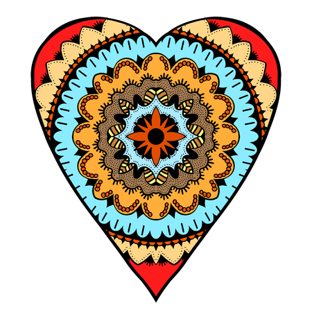 Hand drawn colored hearts in zentangle style. Pattern for coloring book. Coloring page for adult anti stress. Made by trace from sketch. Valentine's day background.のイラスト素材