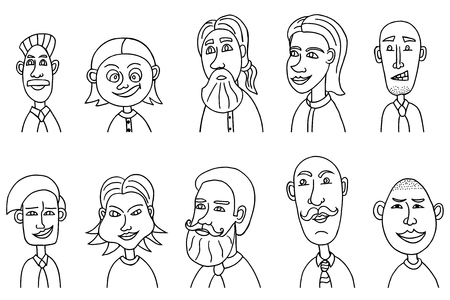 Sketch people icons. hand-drawn avatars isolatedのイラスト素材