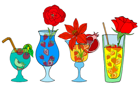 Set of beautiful illustration of some of the most famous Cocktails and Drinkのイラスト素材