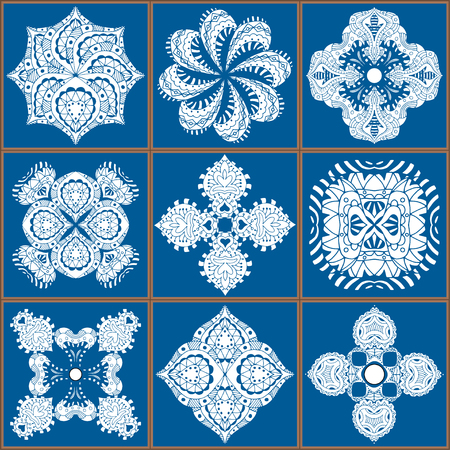 Gorgeous seamless patchwork pattern from blue Moroccan tiles, ornaments. Can be used for wallpaper, pattern fills, web page background,surface textures.のイラスト素材