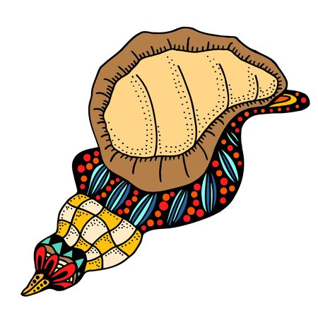 Seashell. Vector illustration. Hand drawn artwork. Beach concept for restaurant menu card, ticket, branding, label.のイラスト素材