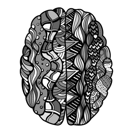 Sketchy Human Brain doodle decorative curves outline ornamental seamless patternのイラスト素材